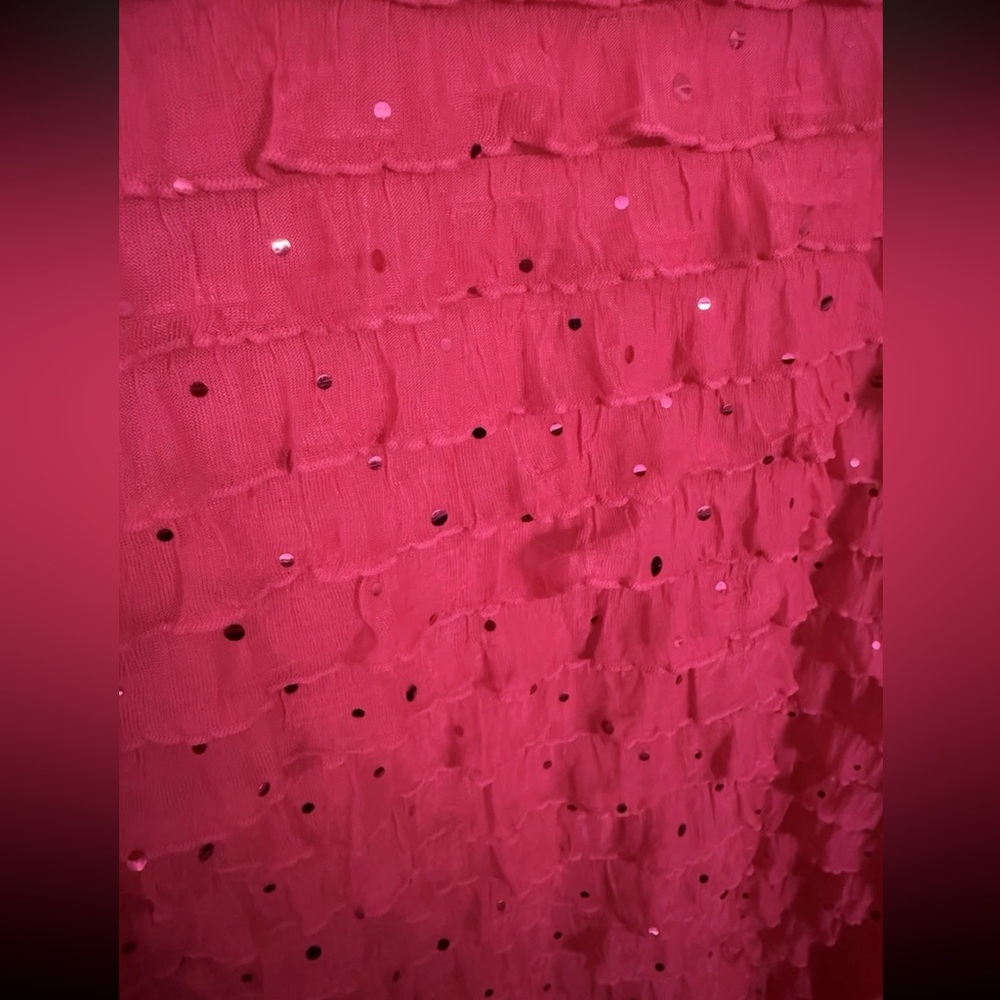 CATO Women’s Short Sleeve Pink Sparkle Ruffle Blouse XL - Picture 2 of 5